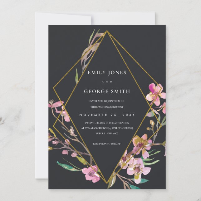 INVITATION DE MARIAGE FLORALE DE CHERRY NOIR (Devant)