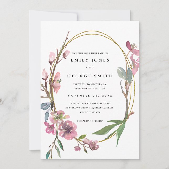 INVITATION DE MARIAGE FLORALE DE CHERRY ROSE BLOSS (Devant)
