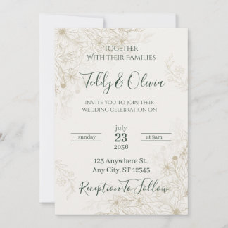 Invitation de mariage florale élégante en or