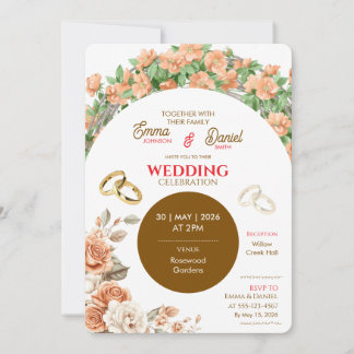 Invitation de mariage florale élégante – Pêche et