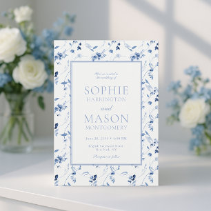 Invitation de mariage florale en beaux-arts bleu p