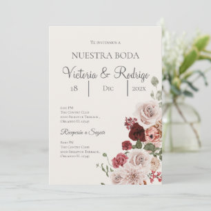 Invitation de mariage florale en espagnol