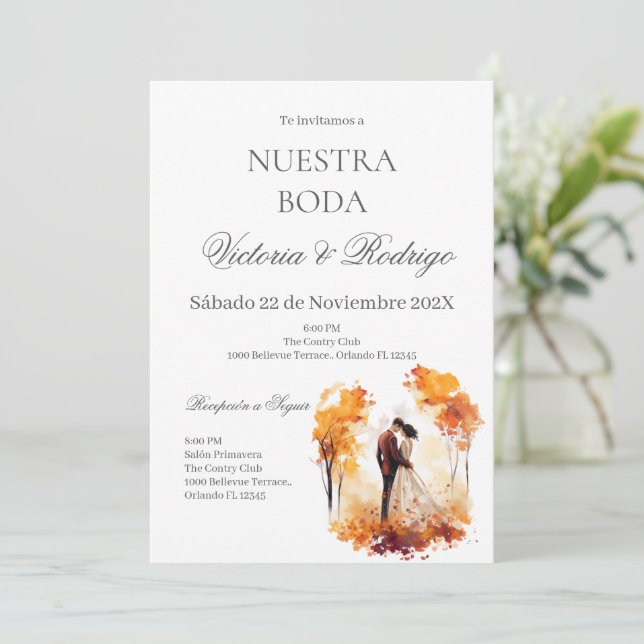 Invitation de mariage florale en espagnol (Debout devant)