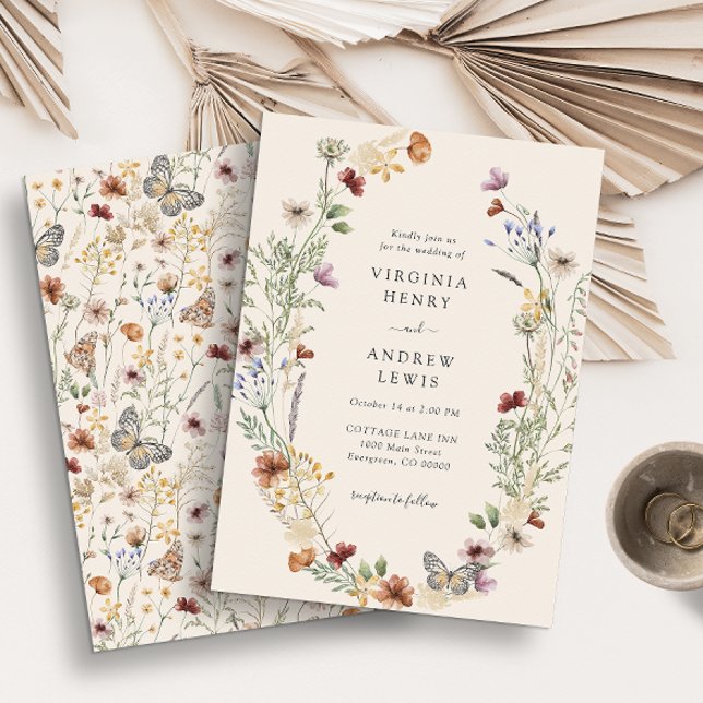 Invitation de mariage florale en terre cuite (Elegant Boho Wildflowers Wedding Invitations by Painted Paperie
)
