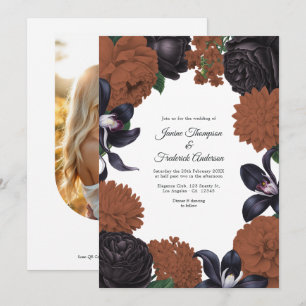 Invitation de mariage florale noir et terracotta a