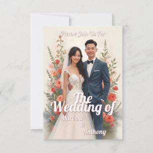 Invitation de mariage florale romantique style vin