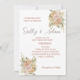 Invitation de mariage florale rose élégante