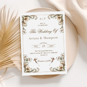 Invitation de mariage florale vintage Art Nouveau