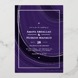 Invitation de Mariage Foil  Agate violet et argent