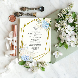 Invitation de mariage géométrique à l'hortensia bl