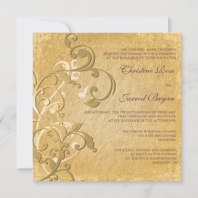 Invitation de mariage Golden Vintage (Devant)