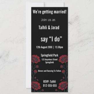 Invitation de mariage gothique aux roses noires et