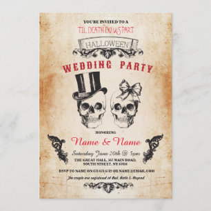 Invitation de mariage gothique Halloween avec crân