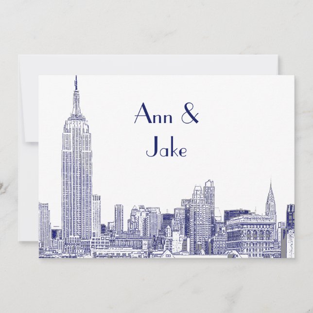 Invitation de mariage gravée 2 Bleu NYC Skyline 01 (Devant)