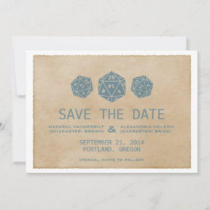 Invitation de mariage grunge bleue avec dés D20 po