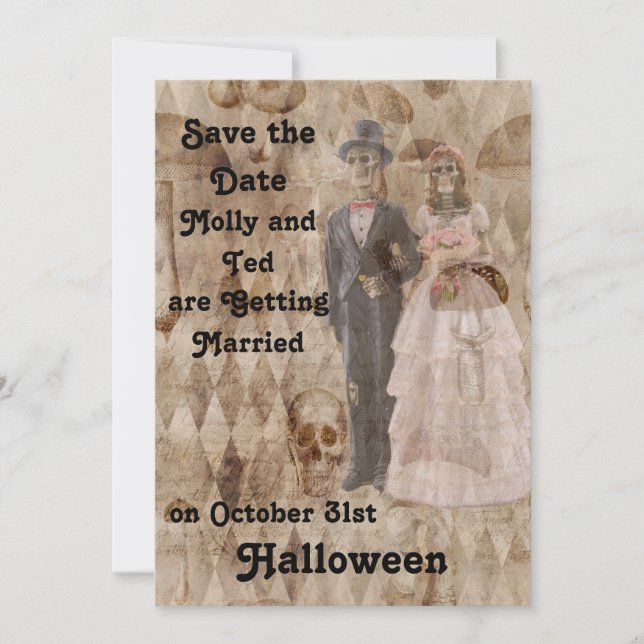 Invitation de mariage Halloween en beige (Devant)