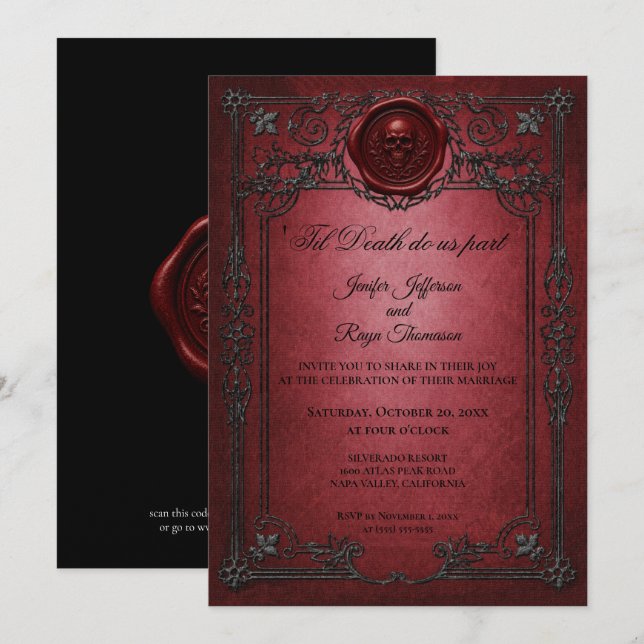 Invitation de mariage Halloween gothique vintage (Devant / Derrière)
