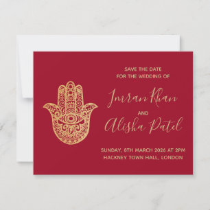 Invitation de mariage Hamsa Henna Or Rouge Desi