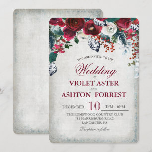 Invitation de mariage hivernal à motif floral bord