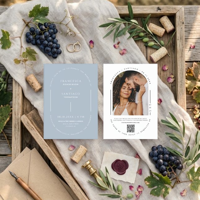 Invitation de mariage hivernal boho avec code QR e (Créateur téléchargé)