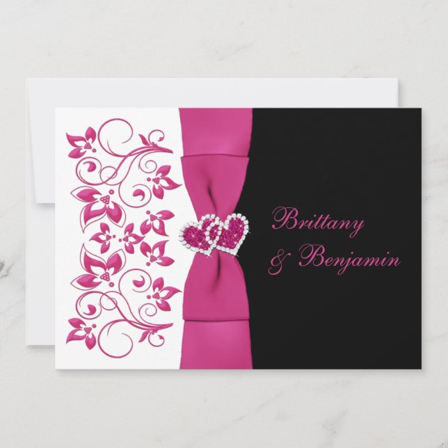 Invitation de mariage IMPRIMÉE RIBBON rose, blanc, (Devant)