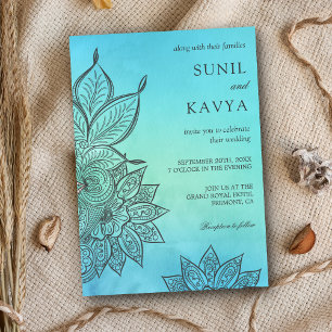 Invitation de mariage indien au henné aquarelle bl