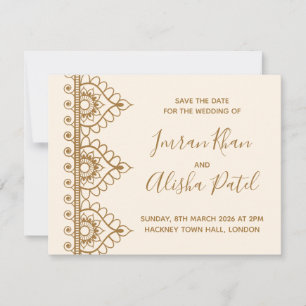 Invitation de mariage indien Desi Henna Cream Gold