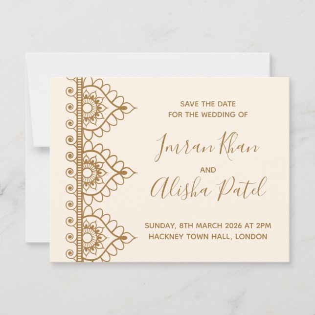 Invitation de mariage indien Desi Henna dorée à la (Devant)