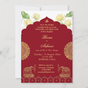 Invitation de mariage indien éléphant mandala