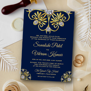 Invitation de mariage indien mandala diamant or bl