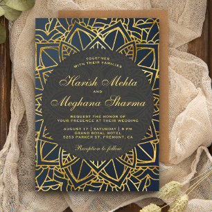 Invitation de mariage indien mandala en faux or mo