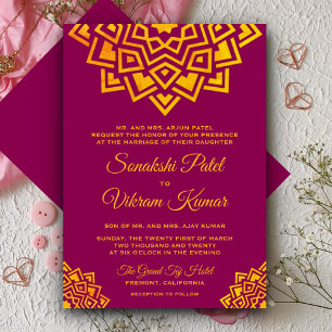 Invitation de mariage indien mandala en or rose mo