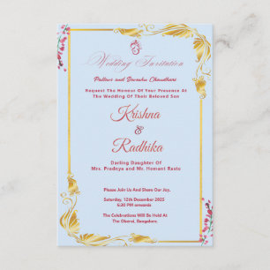Invitation de mariage indienne bleu ciel