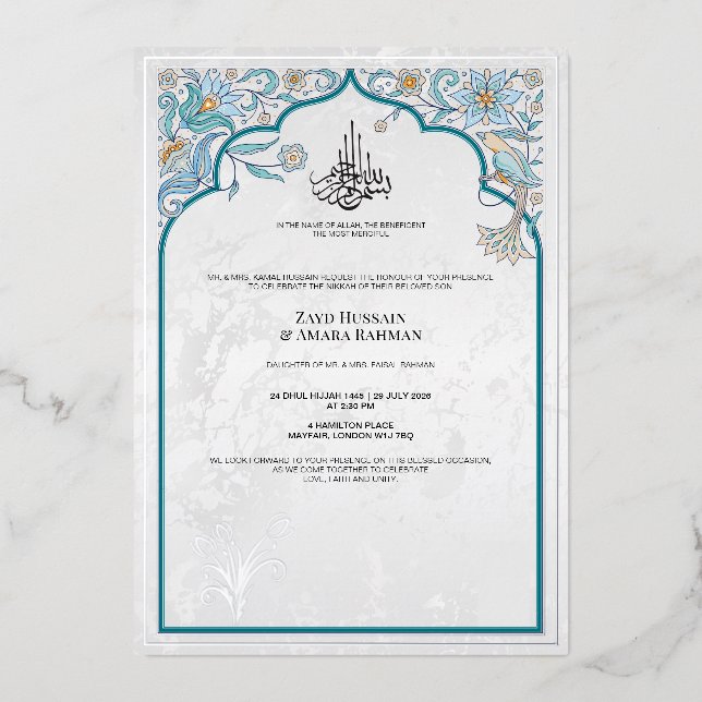 Invitation de mariage islamique en feuille d'or lu (Recto)