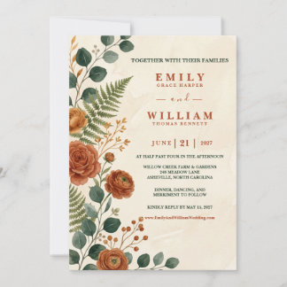 Invitation de mariage jardin en terre cuite floral