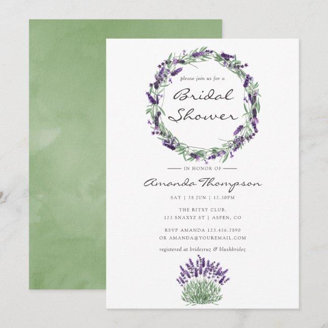 Invitation de mariage Lavande Aquarelle (Devant / Derrière)
