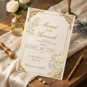 Invitation de mariage Luxe en feuille d'or Éléga