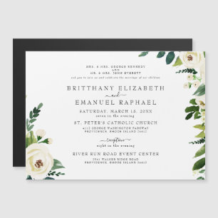 Invitation de mariage magnétique à fleurs blanches
