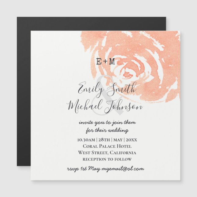 Invitation de mariage magnétique Rose Corail à sau (Devant / Derrière)