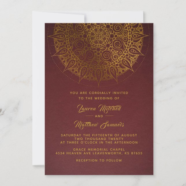 Invitation de mariage mandala or (Devant)