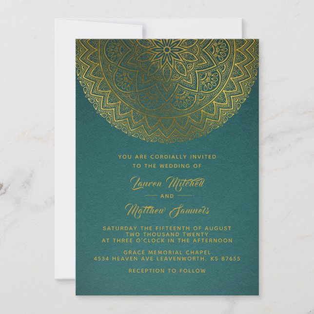 Invitation de mariage mandala or (Devant)
