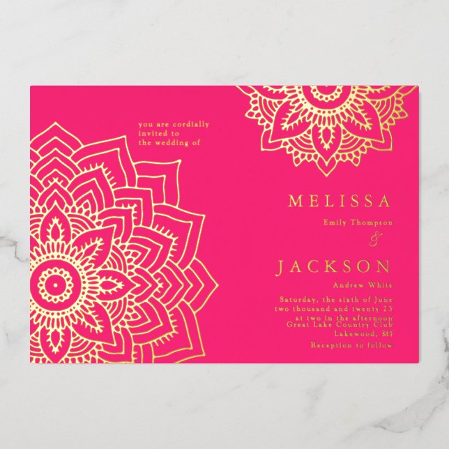Invitation de mariage mandala or délicat rose (Recto)