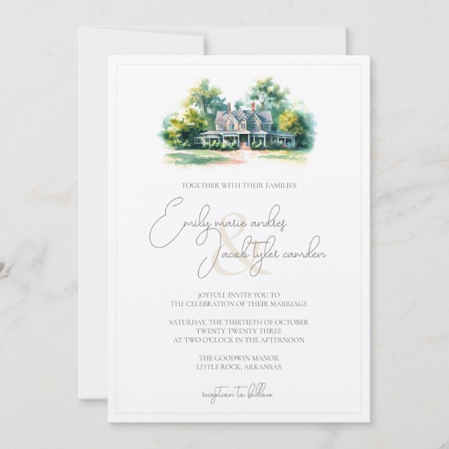 Invitation de mariage - Manoir Sud en aquarelle (Devant)
