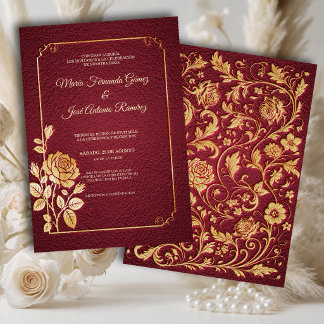 Invitation de mariage Marsala dorée Roses