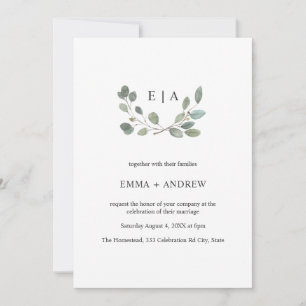 Invitation de mariage minimal Feuille Watercolor L