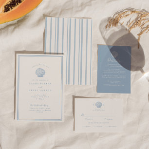 Invitation de mariage minimaliste bleu côtier