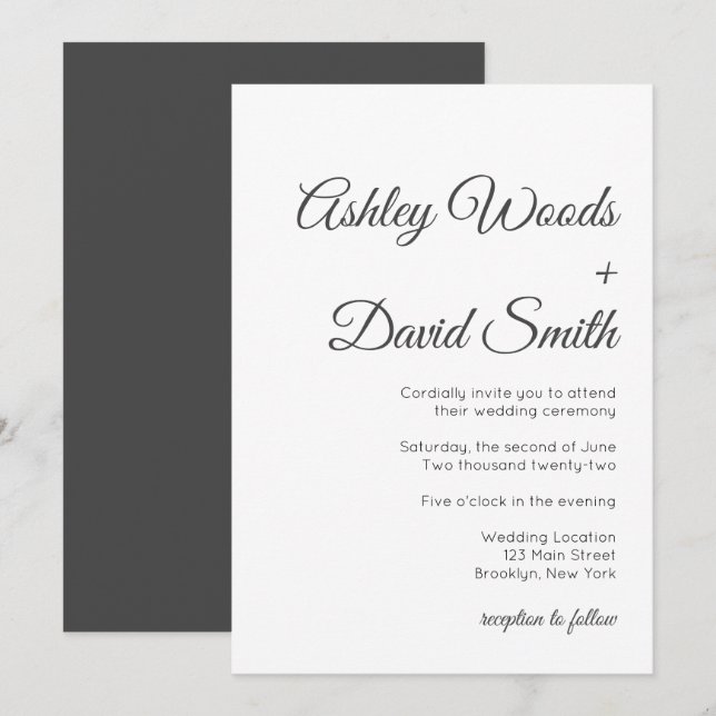 Invitation de mariage minimaliste classique élégan (Devant / Derrière)