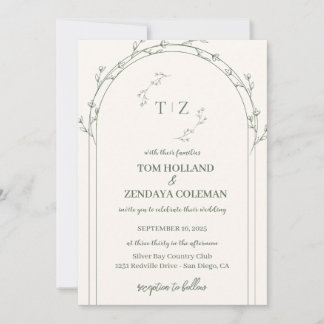 Invitation de mariage minimaliste crème et vert