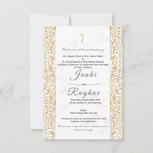 Invitation de mariage minimaliste ganesha indien (Devant)