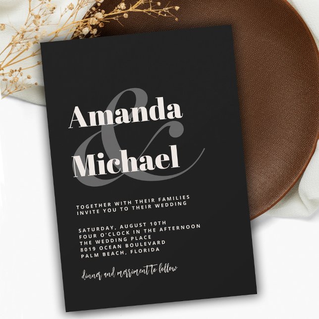 Invitation de Mariage minimaliste simple Black Mod (Créateur téléchargé)